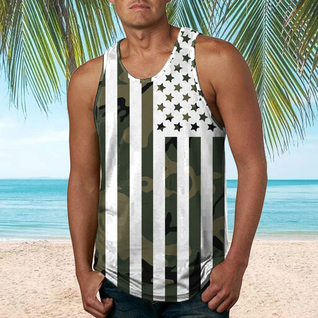 Wholesale Independence Day America Flag 3D Sublimation Printing Men′s Tank Top Vest